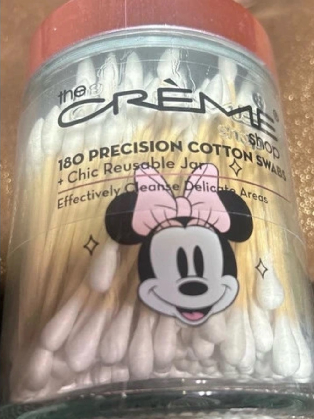 Disney Minnie Mouse Pink and White Cotton Swabs Jar